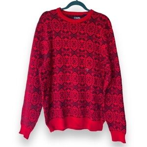 Chaps Red/Black Nordic Snowflake Print 100% Cotton Crew Neck Mens Sweater